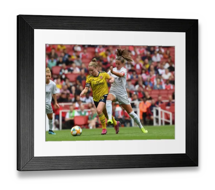 Framed Print : Clash of Midfield Maestros: Kim Little vs. Melanie Leupolz at the Emirates Cup