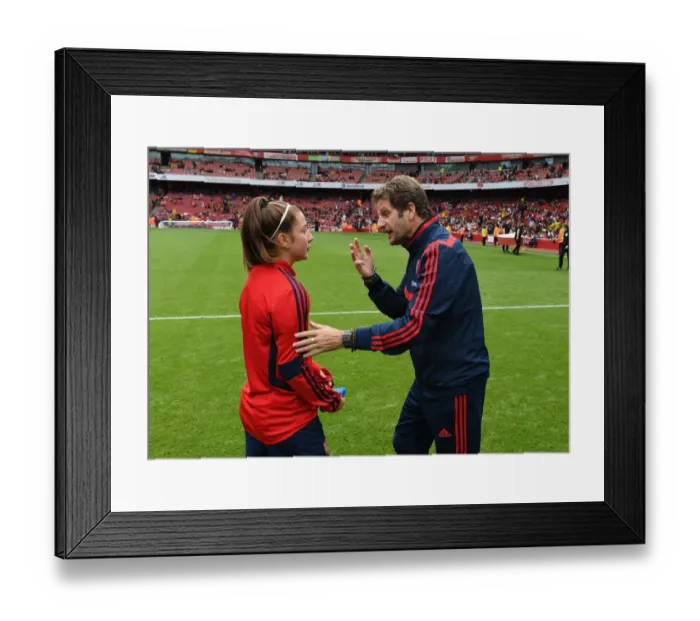 Framed Print : Arsenal Women's Manager Joe Montemurro Discusses Emirates Cup Match with Ruby Grant after Arsenal vs. Bayern Munich Framed Print : Arsenal Women's Manager Joe Montemurro Discusses Emirates Cup Match with Ruby Grant after Arsenal vs. Bayern Munich
