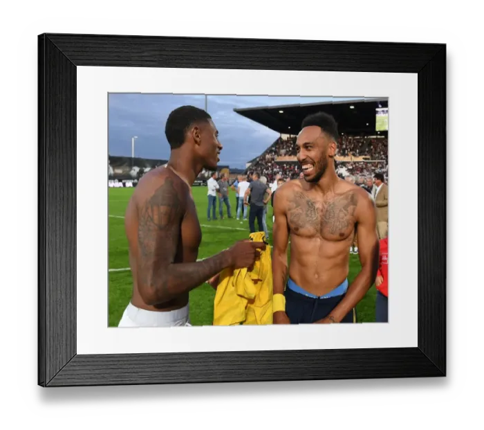 Framed Print : Pierre-Emerick Aubameyang and Jeff Reine-Adelaide Exchange Shirts After Angers vs. Arsenal Pre-Season Friendly Framed Print : Pierre-Emerick Aubameyang and Jeff Reine-Adelaide Exchange Shirts After Angers vs. Arsenal Pre-Season Friendly