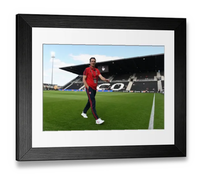 Framed Print : Unai Emery Inspects Angers Stade Raymond Kopa Pitch Ahead of Arsenal Friendly Framed Print : Unai Emery Inspects Angers Stade Raymond Kopa Pitch Ahead of Arsenal Friendly