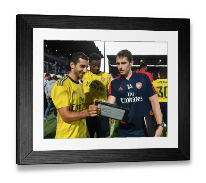 Framed Print : Arsenal Players Mkhitaryan and Willock Analyze Match Stats with Sports Scientist Allen Framed Print : Arsenal Players Mkhitaryan and Willock Analyze Match Stats with Sports Scientist Allen
