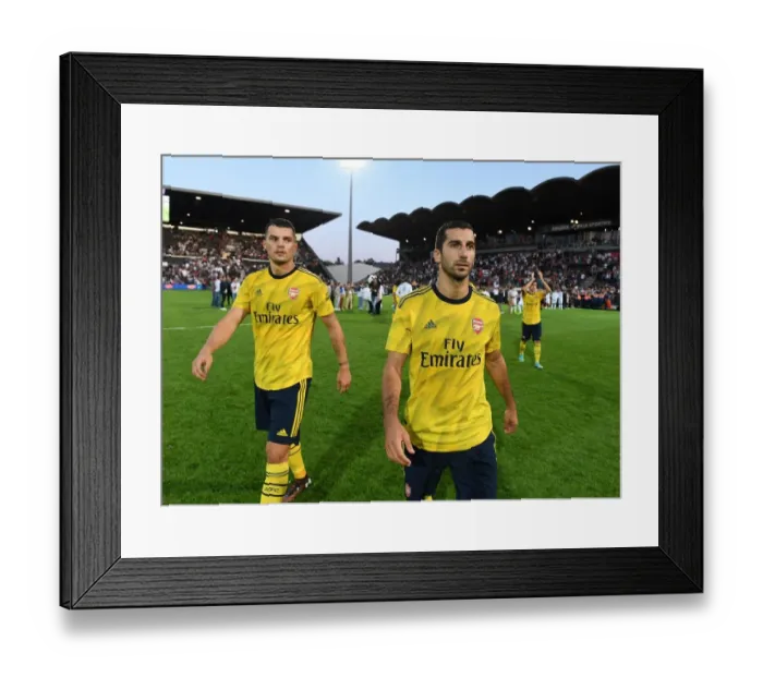 Framed Print : Arsenal Stars Mkhitaryan and Xhaka Greet Fans after Angers Friendly