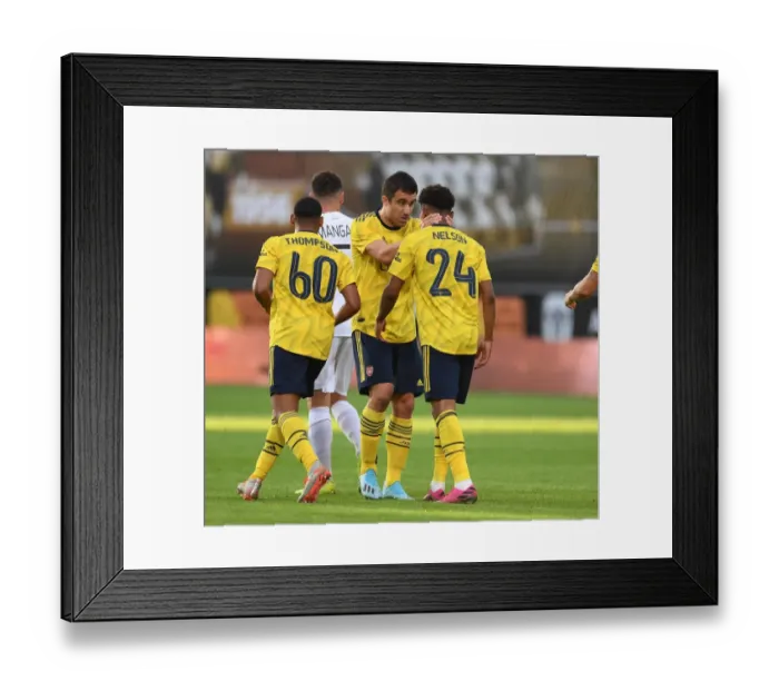 Framed Print : Sokratis Celebrates Reiss Nelson's Goal: Angers vs Arsenal Pre-Season Friendly, 2019