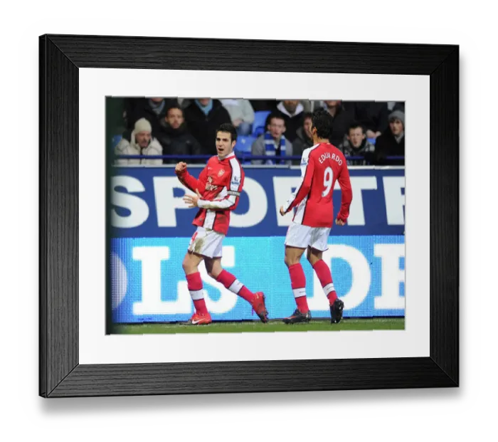 Framed Print : Cesc Fabregas and Eduardo: Celebrating Arsenal's First Goal in a 2-0 Win Over Bolton Wanderers, January 17, 2010