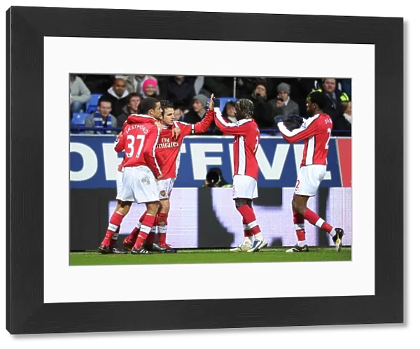 Cesc Fabregas celebrates scoring the 1st Arsenal goal with Eduardo, Craig Eastmond