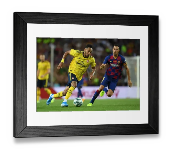 Framed Print : FC Barcelona vs. Arsenal: Aubameyang vs. Busquets Clash in 2019 Pre-Season Friendly