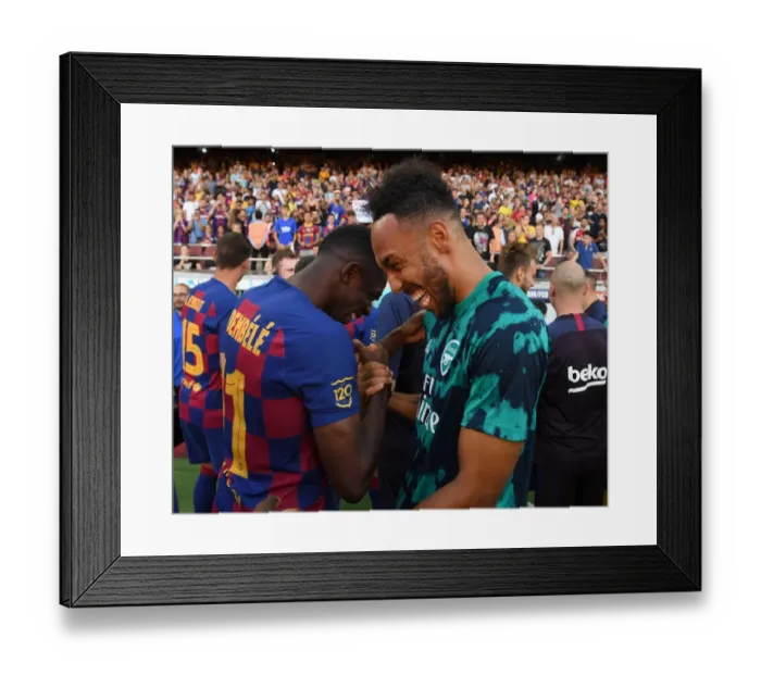 Framed Print : FC Barcelona vs. Arsenal: Aubameyang and Dembele Clash in Pre-Season Friendly