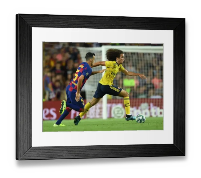 Framed Print : Guendouzi vs. Busquets: FC Barcelona vs. Arsenal Pre-Season Clash, 2019