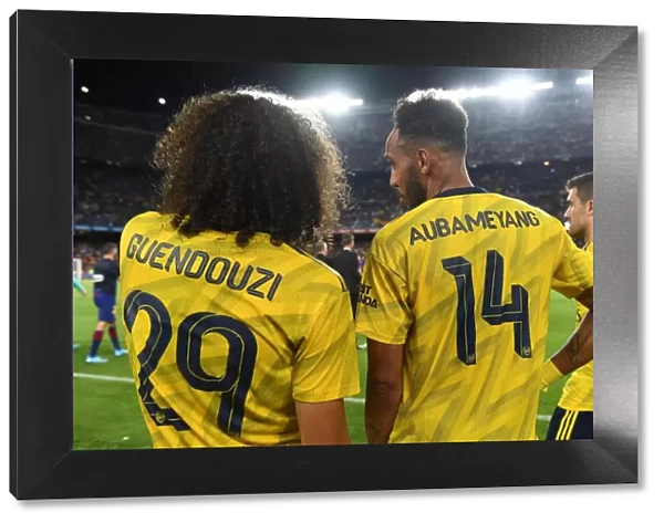 Arsenal's Guendouzi and Aubameyang: Post-Match Moment at FC Barcelona, 2019