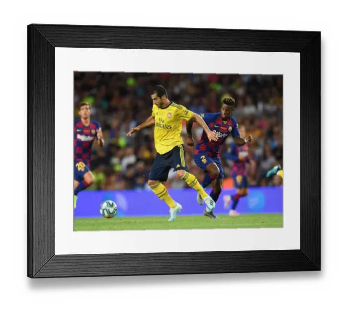 Framed Print : Mkhitaryan vs Semedo: FC Barcelona vs Arsenal Pre-Season Clash at Nou Camp (2019)