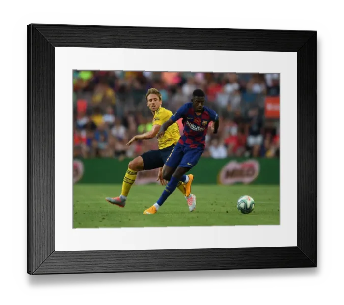 Framed Print : Nacho Monreal vs. Ousmane Dembele: FC Barcelona vs. Arsenal Pre-Season Clash, 2019