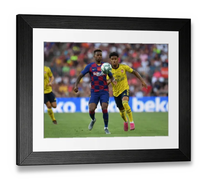Framed Print : Arsenal's Nelson Clashes with Semedo in FC Barcelona Pre-Season Friendly Framed Print : Arsenal's Nelson Clashes with Semedo in FC Barcelona Pre-Season Friendly