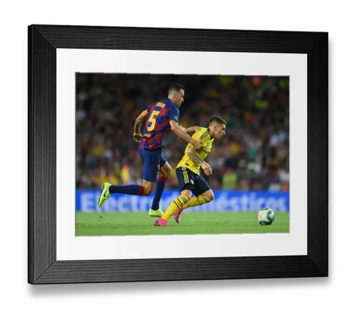 Framed Print : Torreira vs. Busquets: FC Barcelona vs. Arsenal Pre-Season Clash, 2019
