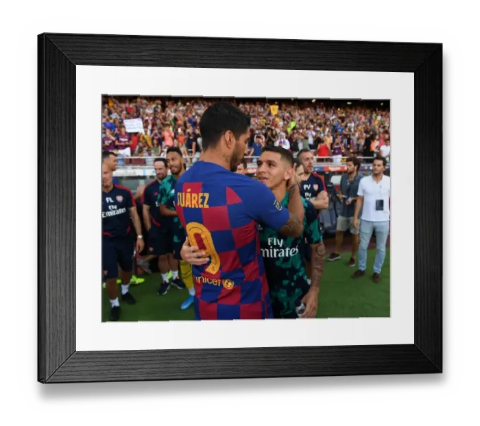Framed Print : Torreira and Suarez Face Off: FC Barcelona vs. Arsenal Pre-Season Clash, 2019