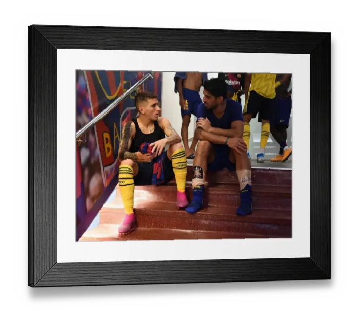 Framed Print : Torreira vs. Suarez: A Star-Studded Showdown in FC Barcelona vs. Arsenal Pre-Season Friendly (2019-20)