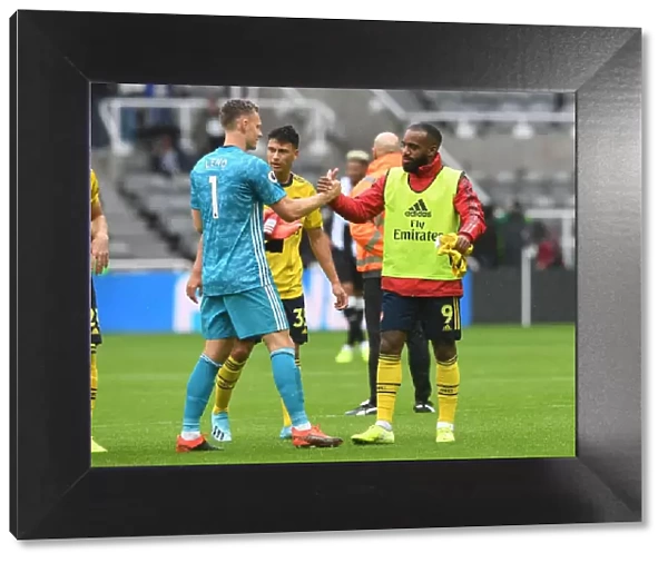 Arsenal's Lacazette and Leno Celebrate Win Against Newcastle United (Newcastle United v Arsenal 2019-20)