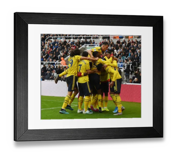 Framed Print : Arsenal Celebrate Aubameyang's Goal: Premier League 2019-20 vs Newcastle United - St. James Park