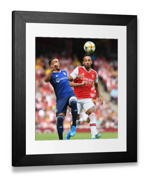 Framed Print : Arsenal's Aubameyang vs. Marcal: A Star-Studded Clash in the Emirates Cup Showdown Framed Print : Arsenal's Aubameyang vs. Marcal: A Star-Studded Clash in the Emirates Cup Showdown