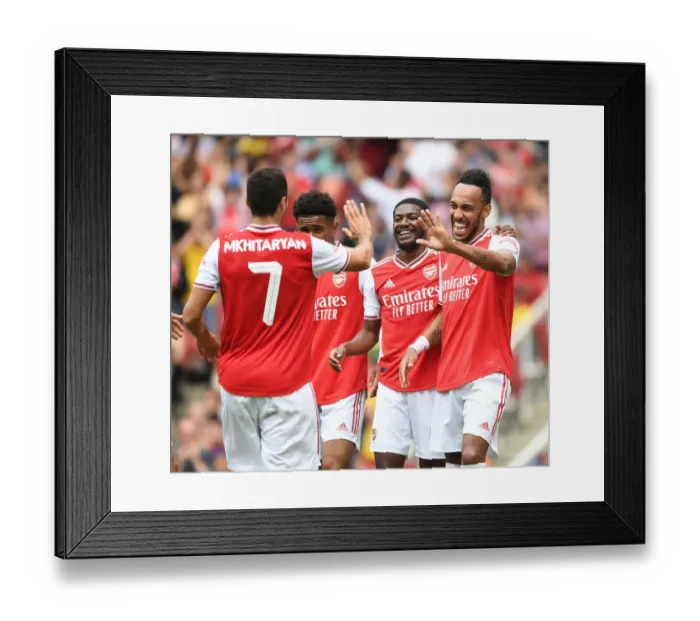 Framed Print : Arsenal: Aubameyang Scores, Mkhitaryan, Nelson, Maitland-Niles Celebrate in 2019 Emirates Cup