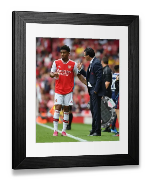 Framed Print : Arsenal's Unai Emery Coaches Reiss Nelson During Emirates Cup Match Against Olympique Lyonnais (2019)