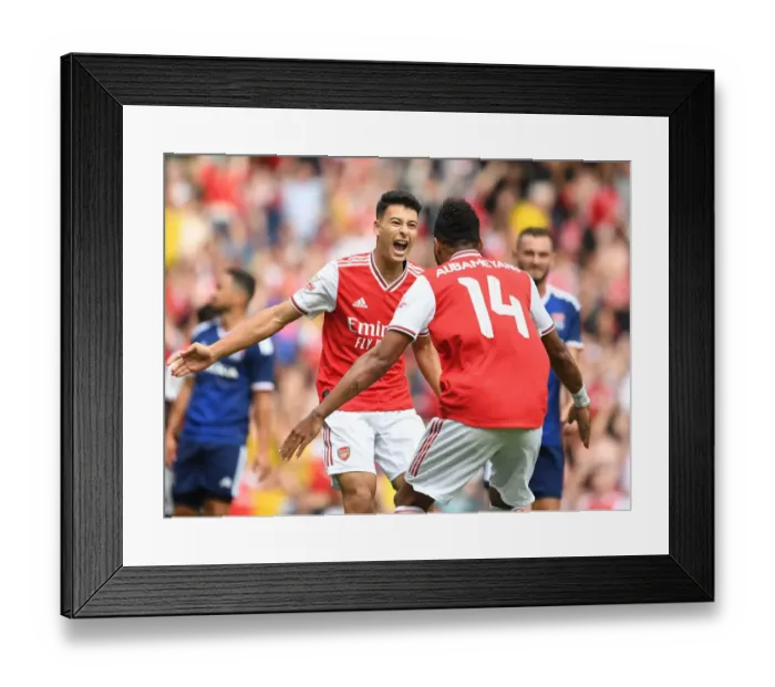 Framed Print : Arsenal's Disallowed Goal: Martinelli's Controversial Offside vs. Olympique Lyonnais - Emirates Cup 2019