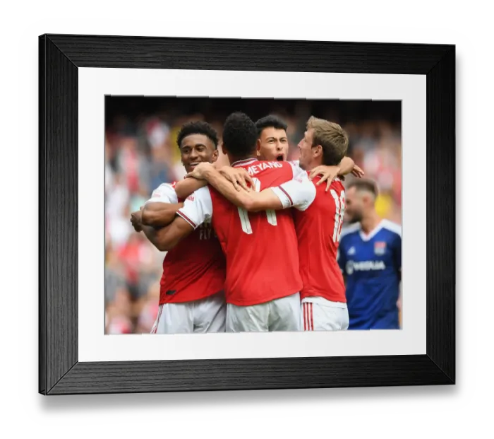Framed Print : Arsenal Celebrate Martinelli's Goal Against Olympique Lyonnais - Emirates Cup 2019