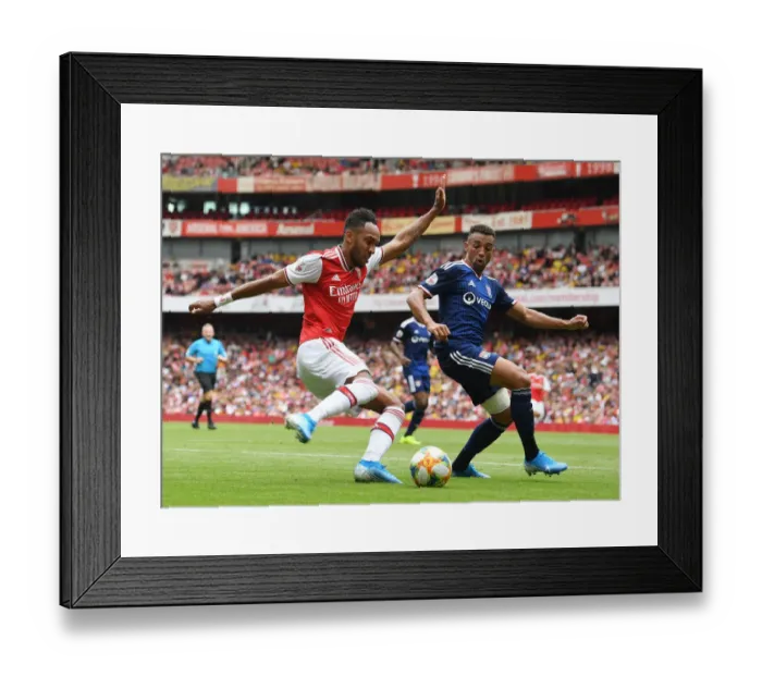 Framed Print : Arsenal vs. Olympique Lyonnais: Aubameyang Faces Marcal in Emirates Cup Clash (2019)