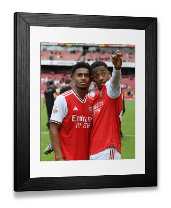 Framed Print : Arsenal's Nelson and Willock Celebrate Emirates Cup Victory