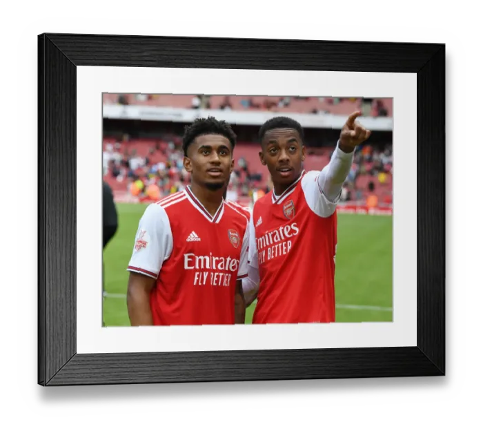 Framed Print : Arsenal's Nelson and Willock: Emirates Cup Champions 2019 - Celebrating Victory over Olympique Lyonnais