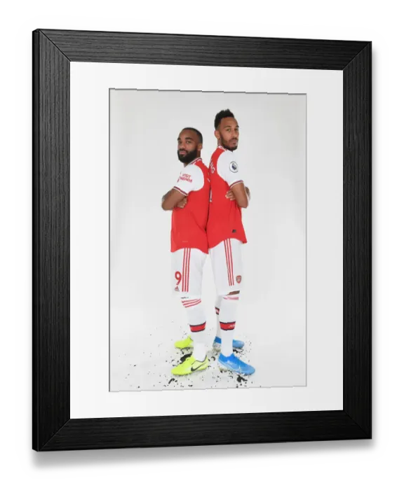 Framed Print : Arsenal's Lacazette and Aubameyang at 2019-2020 Arsenal Photocall: United Front