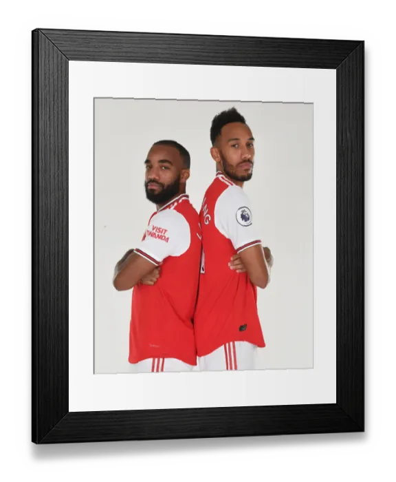 Framed Print : Arsenal Stars Lacazette and Aubameyang at 2019-20 Photocall