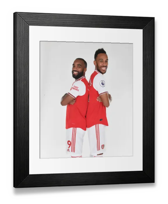 Framed Print : Arsenal Stars Lacazette and Aubameyang at 2019-2020 Photocall