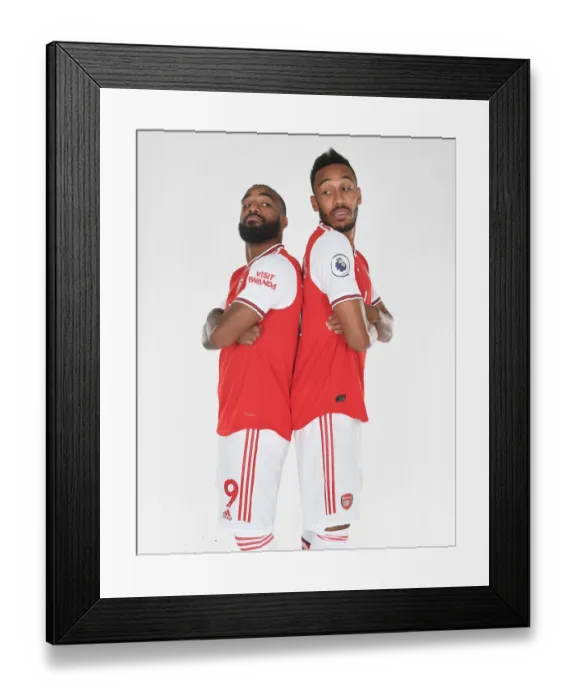 Framed Print : Arsenal Stars Lacazette and Aubameyang at 2019-2020 Arsenal Photocall