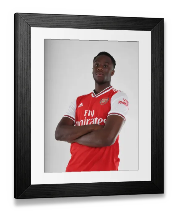 Framed Print : Arsenal's Newest Recruit, James Olayinka, Poses at Arsenal's 2019-20 Photocall