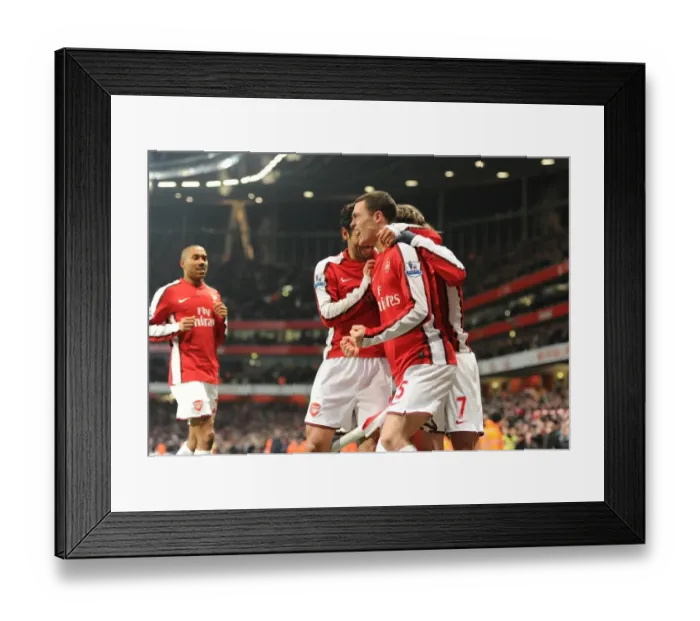 Framed Print : Thomas Vermaelen's Goal Celebration with Rosicky and Eduardo: Arsenal's 3rd Goal vs Bolton Wanderers (4:2), 2010 Framed Print : Thomas Vermaelen's Goal Celebration with Rosicky and Eduardo: Arsenal's 3rd Goal vs Bolton Wanderers (4:2), 2010