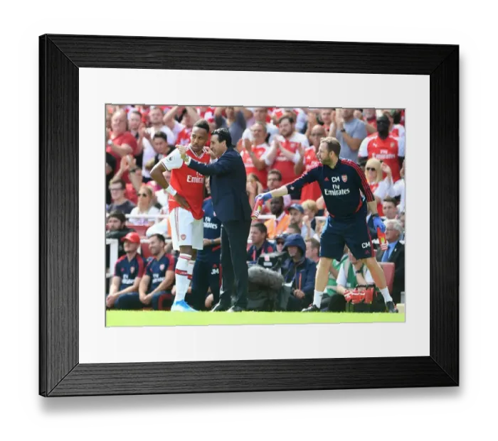 Framed Print : Arsenal's Unai Emery Coaches Aubameyang Amidst Premier League Action vs Burnley (2019-20)