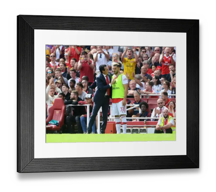 Framed Print : Arsenal's Unai Emery Coaches Sead Kolasinac Amidst Premier League Action Against Burnley