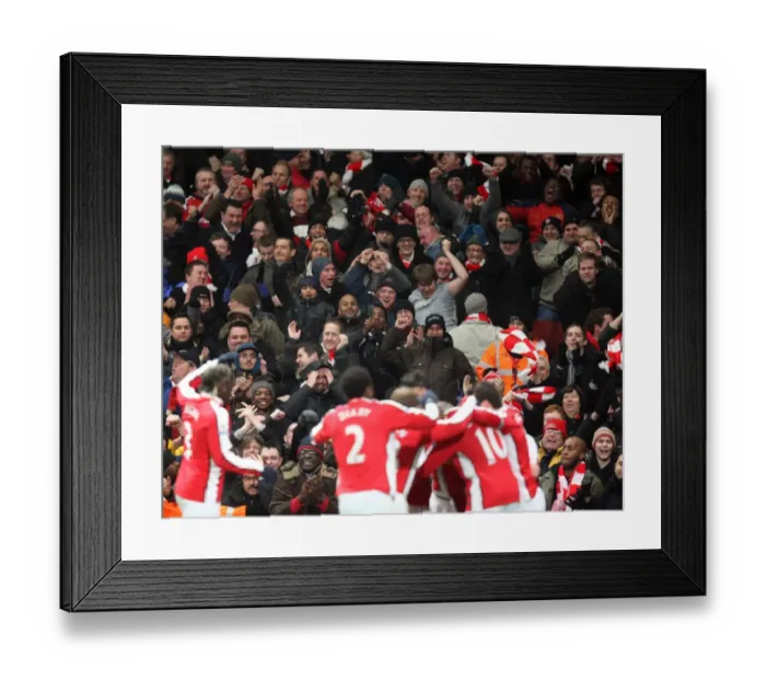Framed Print : Arsenal Fans Go Wild: Celebrating the 3rd Goal in a 4-2 Victory over Bolton Wanderers (Barclays Premier League, Emirates Stadium, 20 / 1 / 10)