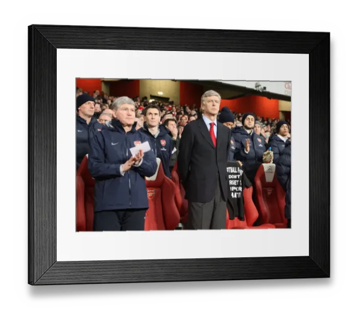 Framed Print : Arsene Wenger and Pat Rice Lead Arsenal in Silence for Haiti Disaster Relief during Arsenal 4:2 Bolton Wanderers, Barclays Premier League, Emirates Stadium (2010) Framed Print : Arsene Wenger and Pat Rice Lead Arsenal in Silence for Haiti Disaster Relief during Arsenal 4:2 Bolton Wanderers, Barclays Premier League, Emirates Stadium (2010)