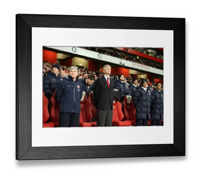 Framed Print : Arsene Wenger the Arsenal Manager and Pat Rice his Assistant satnd for a minutes silence following the disater in Haiti. Arsenal 4: 2 Bolton Wanderers. Barclays Premier League. Emirates Stadium, 20 / 1 / 10. Credit : Arsenal Football Club Framed Print : Arsene Wenger the Arsenal Manager and Pat Rice his Assistant satnd for a minutes silence following the disater in Haiti. Arsenal 4: 2 Bolton Wanderers. Barclays Premier League. Emirates Stadium, 20 / 1 / 10. Credit : Arsenal Football Club