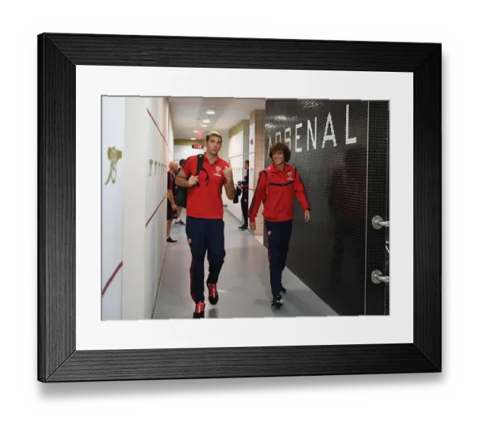 Framed Print : Arsenal FC: David Luiz and Emiliano Martinez in the Changing Room before Arsenal v Burnley, 2019-20 Premier League