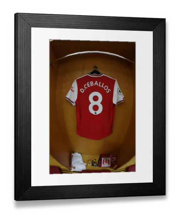 Framed Print : Arsenal FC: Pre-Match Room - Dani Ceballos Shirt Hang in Emirates Stadium (Arsenal v Burnley, 2019-20)