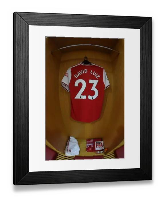 Framed Print : Arsenal FC: David Luiz's Shirt in Emirates Changing Room Before Arsenal v Burnley Match Framed Print : Arsenal FC: David Luiz's Shirt in Emirates Changing Room Before Arsenal v Burnley Match