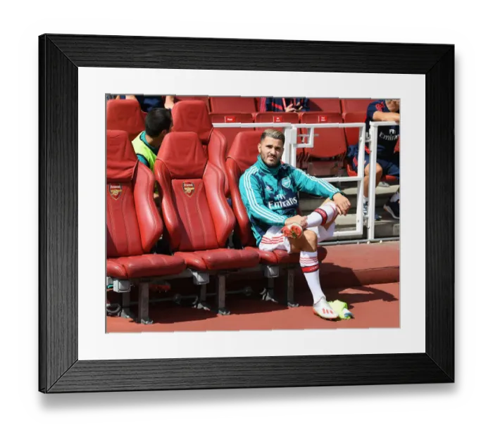 Framed Print : Arsenal FC vs Burnley FC: 2019-20 Premier League - Sead Kolasinac on the Bench at Emirates Stadium