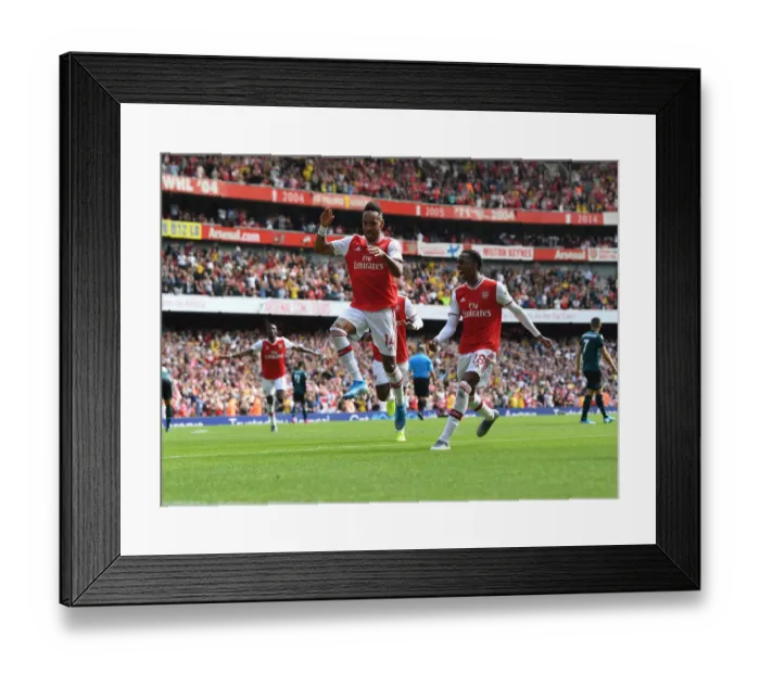 Framed Print : Arsenal's Aubameyang and Willock: Celebrating Goals Against Burnley (2019-20)