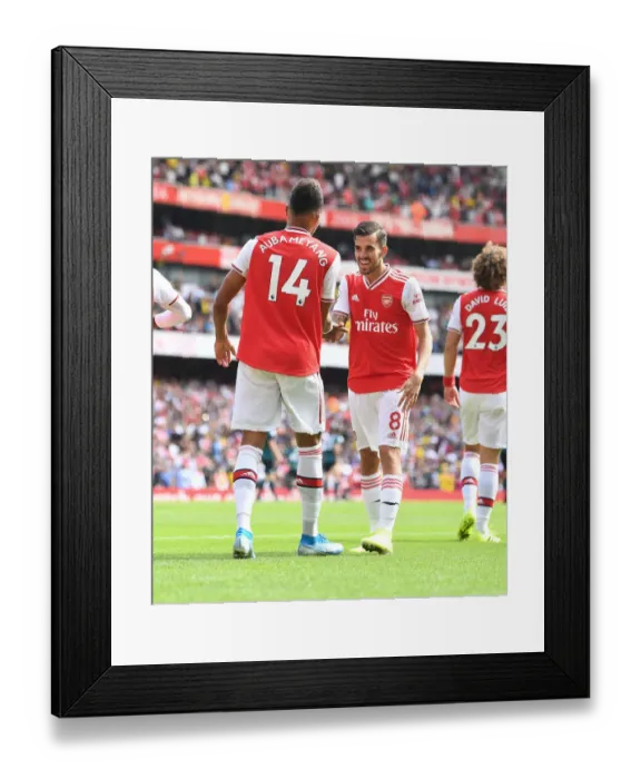 Framed Print : Arsenal's Aubameyang and Ceballos Celebrate Goals Against Burnley in 2019-20 Premier League Framed Print : Arsenal's Aubameyang and Ceballos Celebrate Goals Against Burnley in 2019-20 Premier League