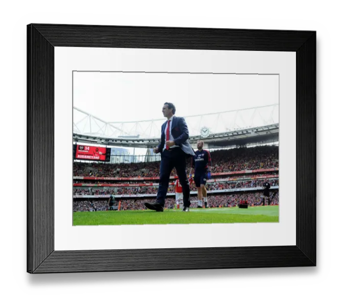 Framed Print : Arsenal's Aubameyang Scores Second Goal: Unai Emery Celebrates at Emirates Stadium (Arsenal v Burnley 2019-20)