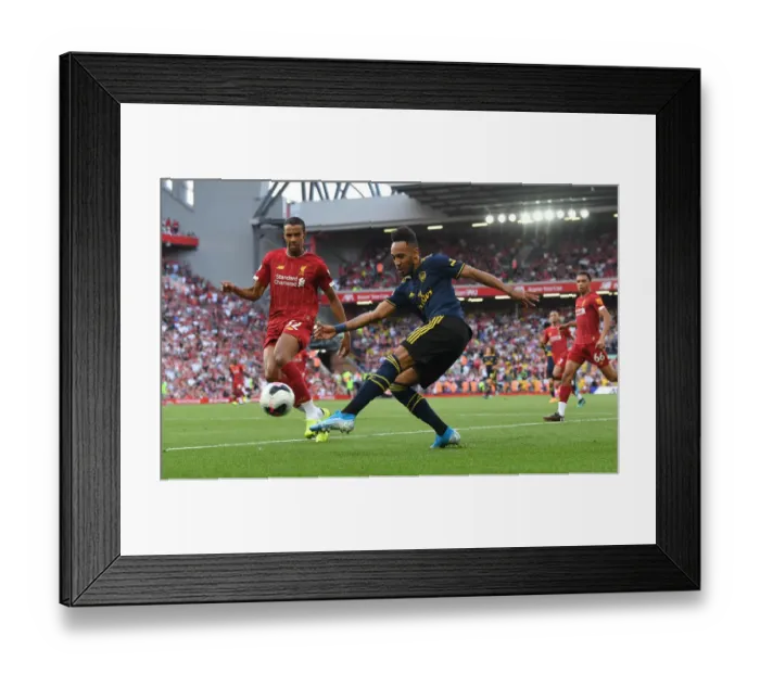 Framed Print : Aubameyang vs. Matip: Intense Moment at Anfield - Liverpool vs. Arsenal, 2019-20 Premier League
