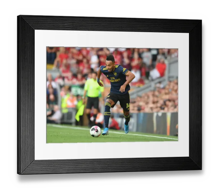 Framed Print : Arsenal vs. Liverpool: Aubameyang's Premier League Battle at Anfield