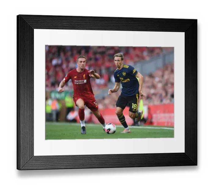 Framed Print : Nacho Monreal vs. Jordan Henderson: Battle at Anfield - Liverpool vs. Arsenal, Premier League 2019-20